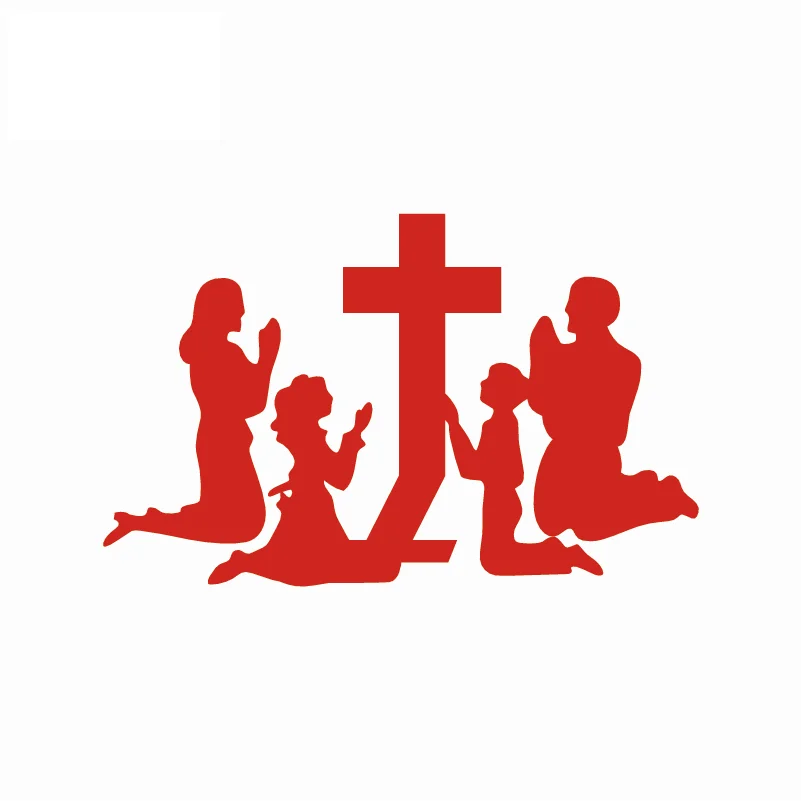 

10.2*16.3cm Family Praying At The Cross Car Sticker Religion Car Window Body Decorative Decal