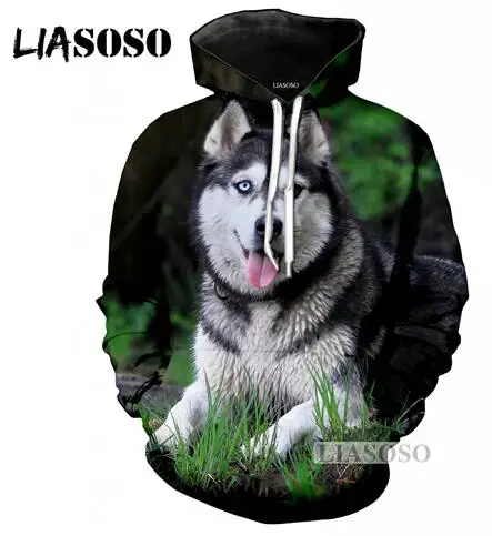 LIASOSO Осенняя Новинка для мужчин wo мужская толстовка с 3D принтом животных, Siberian Husky толстовки с длинными рукавами в стиле хип-хоп Топ уличный пуловер M027 - Цвет: 12