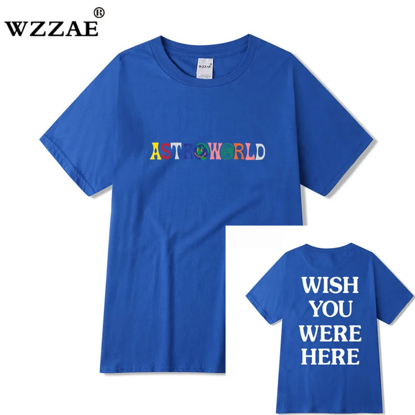 Blue Трэвиса Скотта AstroWorld Tour футболка для мужчин и женщин 1:1 Трэвиса Скотта футболки Топы Футболки Уличная Хип-хоп kanye ASTROWORLD футболка - Цвет: Blue