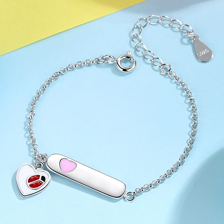 Гравировальный браслет с надписью и цепочкой из стерлингового серебра 925 пробы