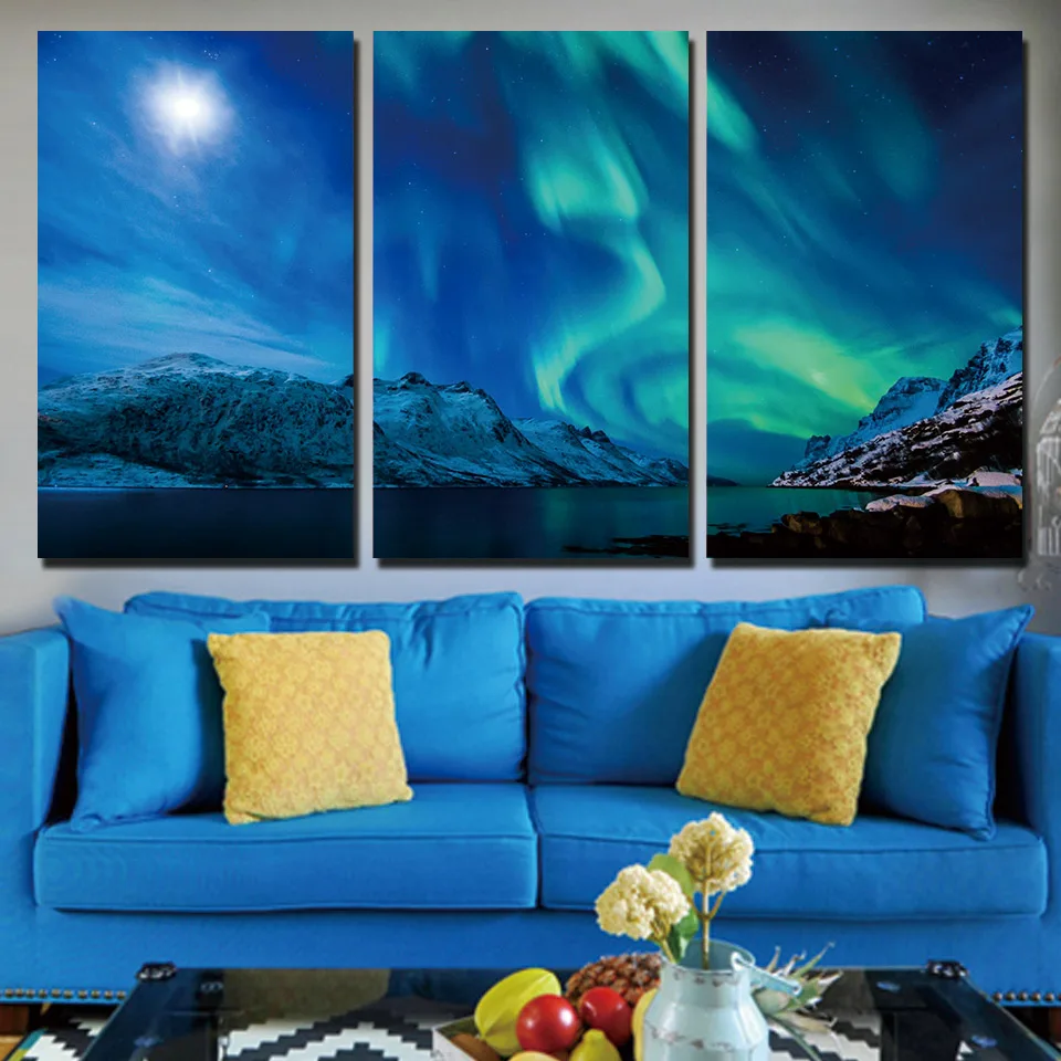 

Time-limited 3 Panels Canvas Art Snow Mountain Borealis Home Decor Unframed Painting Print Landscape Pictures For Living Room