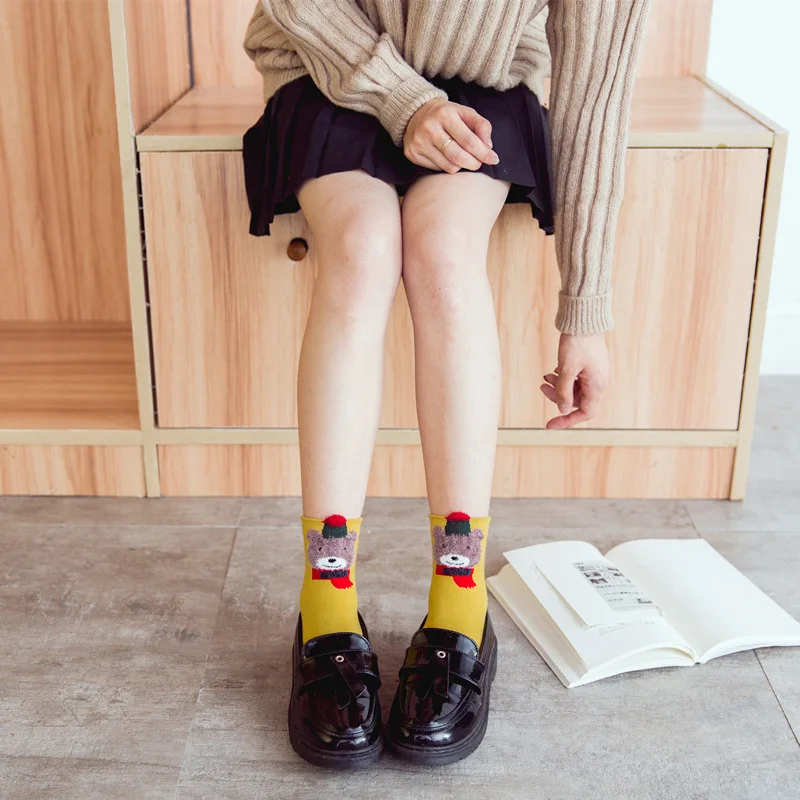 4 Pairs Cute Women Lovely Christmas Socks Cartoon Style Fashion Cotton Printing Floor Gift for Family | Дом и сад