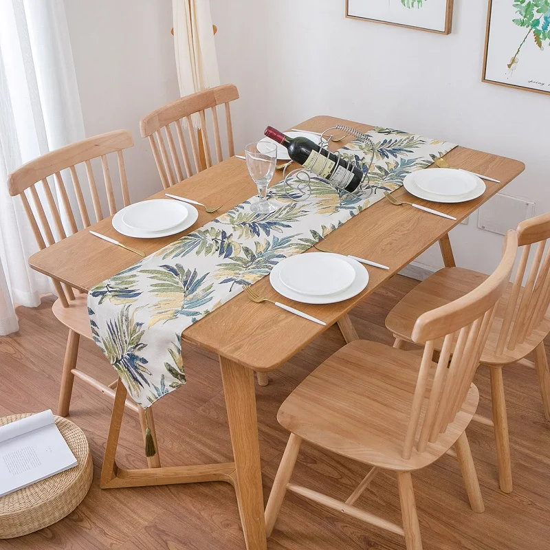 Столовые бегуны с зелеными листьями жаккардовый настольный бегун кисточкой