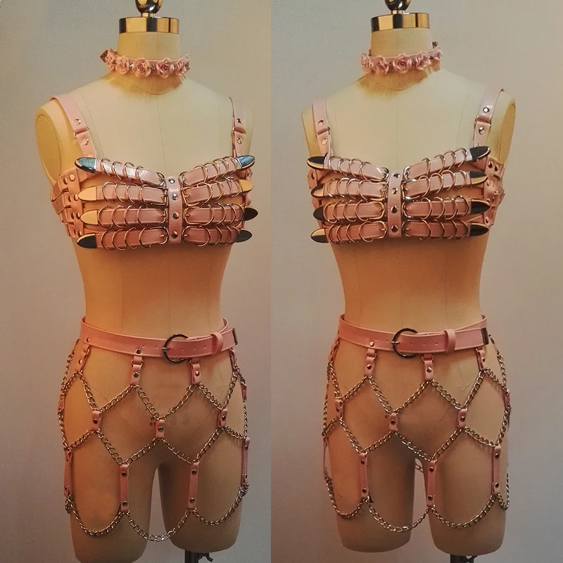 Ручной работы милые шипы цветок колье Тяжелые кожаные службы бюстгальтер