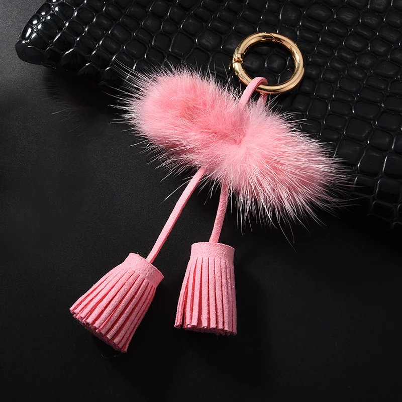 Длинная сумка с двойной кисточкой кулон пушистый помпон кольцо для ключей