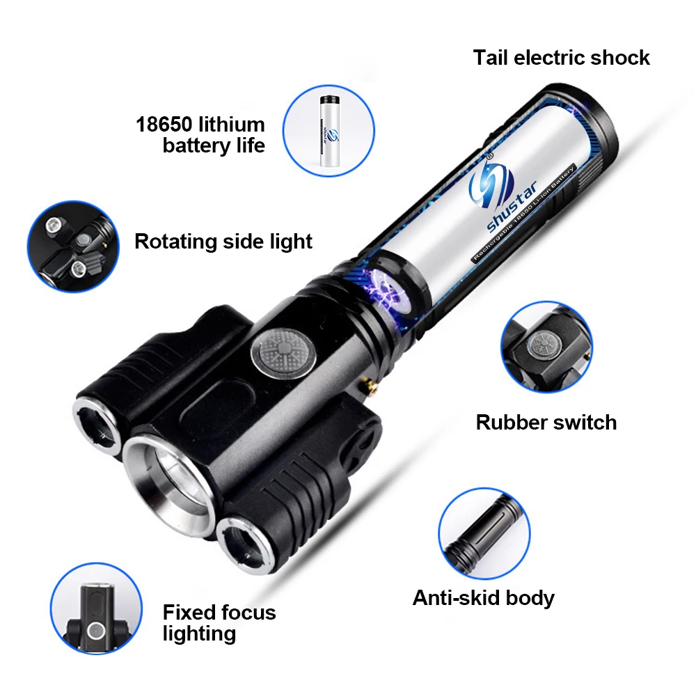 Деформируемый светодиодный фонарик супер яркий фонарь 1T6+ 2XPE Zoomable 4 режима освещения питание от аккумулятора 18650 для кемпинга, охоты