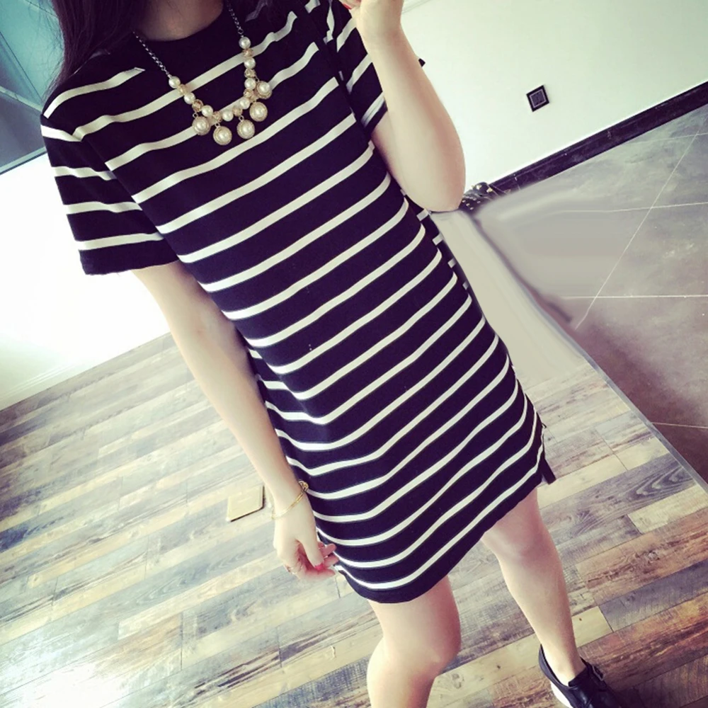 Женское длинное платье-футболка в полоску с коротким рукавом женские летние