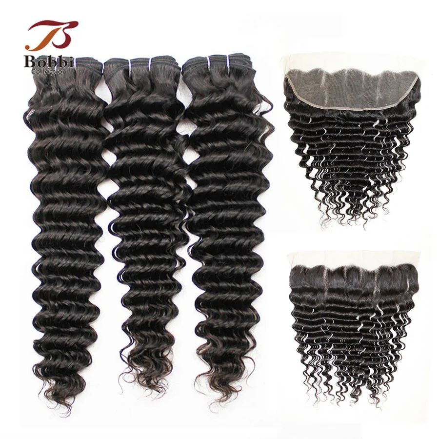 BOBBI перуанский волос глубокая волна пряди с фронтальной человеческие волосы уха