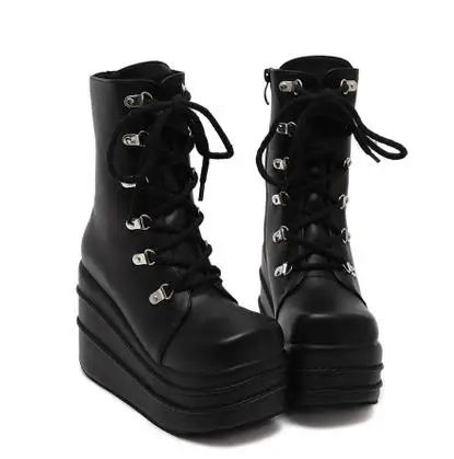 Botas Mujer Plataforma/ г. Зимние женские ботинки белые ботинки на высокой танкетке в стиле панк ботинки на платформе со шнуровкой Размеры 35-43