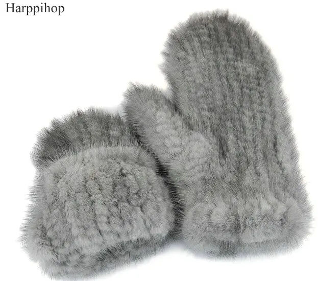 Harppihop Fur The latest super-elastic imported mink gloves warm winter mittens Halter female mink knit gloves cute mittens