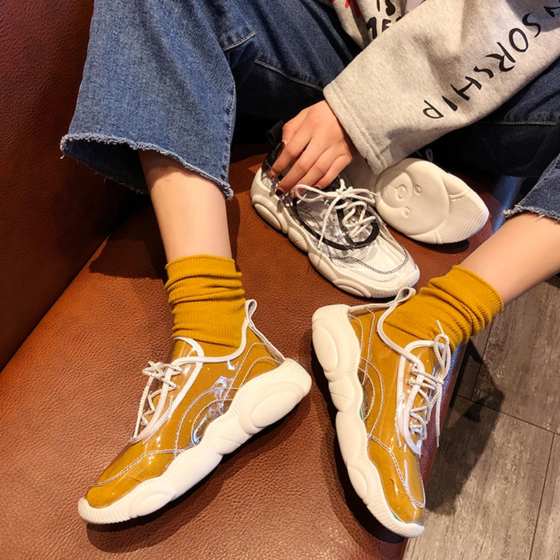 Брендовые весенние трендовые женские прозрачные кроссовки на толстой подошве