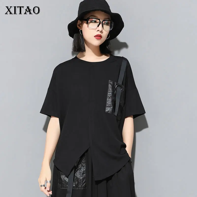 Женская свободная футболка с круглым вырезом и коротким рукавом [XITAO] лоскутный