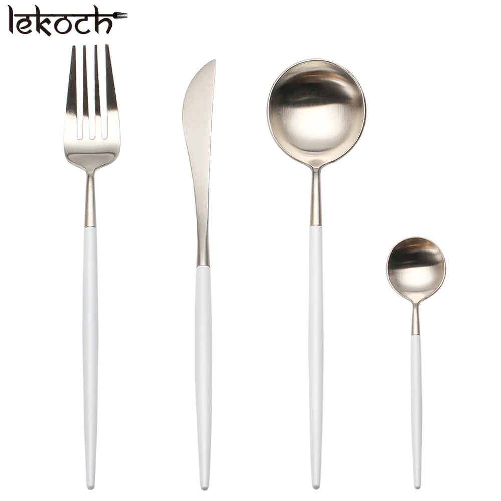 8PCS 4pcs/set Set Stainless Steel Noble Fork Knife Dessert Dinnerware Gold Black Cutlery for Couverts De Table kitchen dining bar Tableware посуда нож столовые приборы набор посуды flatware - Цвет: 8PCS