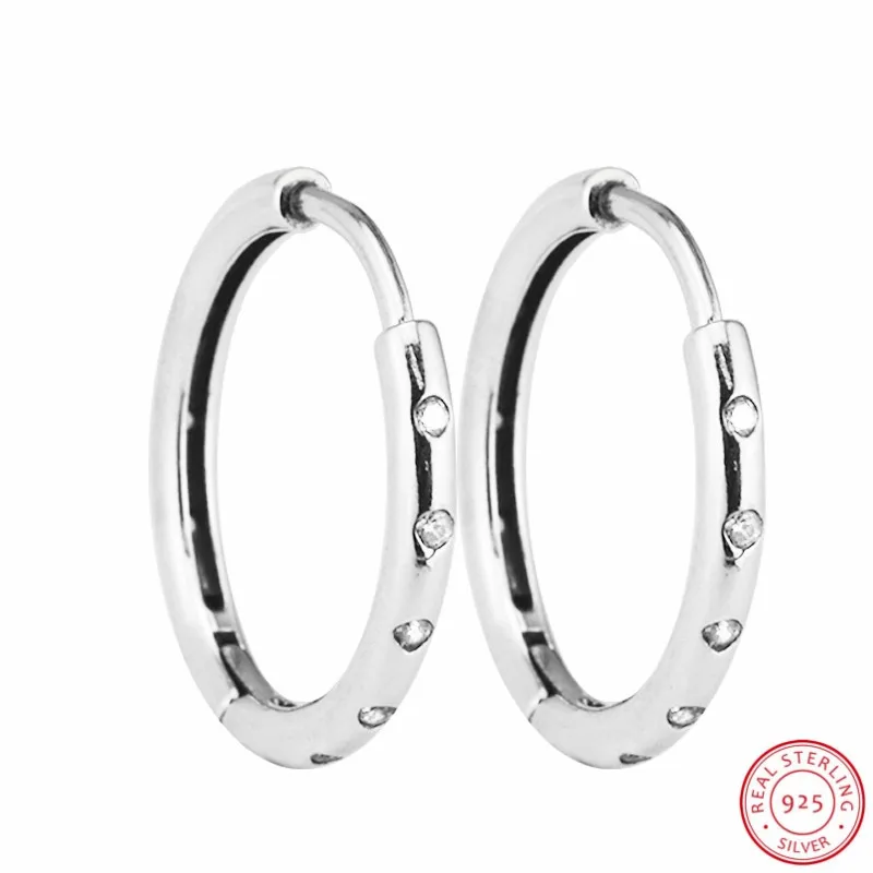 Серьги-кольца из стерлингового серебра 925 пробы, мерцающие капли для женщин, с прозрачным CZ сияющим шикарным стилем для любых случаев, FLE103
