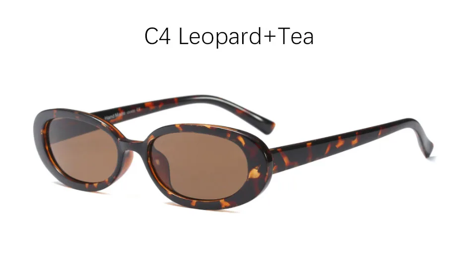 C4 Leopard Tea Маленькие овальные солнцезащитные очки для женщин и мужчин, Ретро стиль, Винтажные Солнцезащитные очки для девушек, черные, белые, розовые, прозрачные солнцезащитные очки для женщин 90s - Цвет линз: C4 Leopard Tea