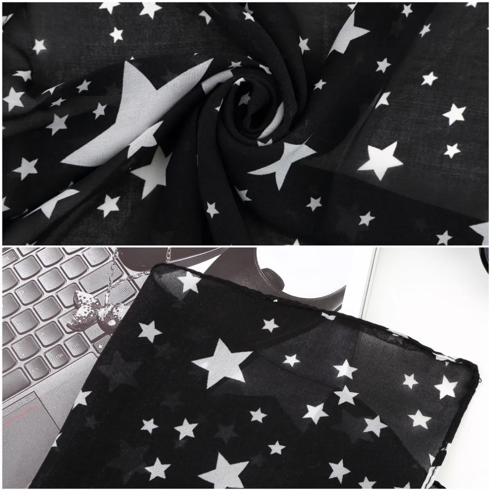 1Pcs Women Winter Necessity Black White Stars Scarf Chiffon Large Shawl Soft Comfortable Fashion Elegant Lady Autumn | Аксессуары для