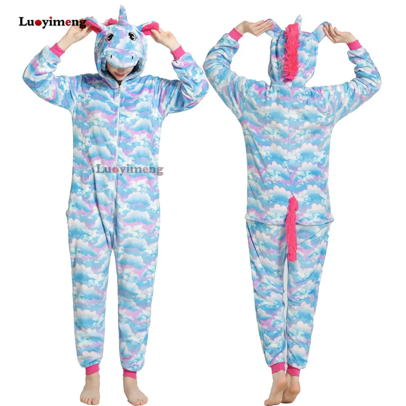 Kigurumi взрослые комбинезоны мультфильм единорог пижамы животных панда Ститч единорог пижамы для женщин мужчин зима унисекс пижамы ночнушка