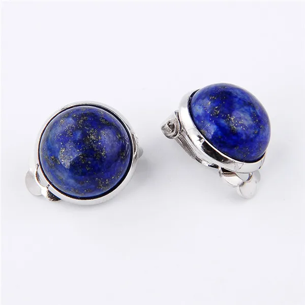 lapis lazuli Женские летние украшения для девочек круглый натуральный камень лазурит фиолетовый кварцевый шарик Клипсы Серьги без проколов уши - Окраска металла: lapis lazuli