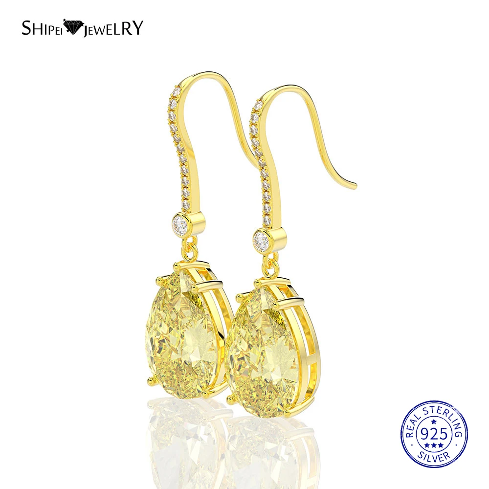 Shipei, 925 пробы, серебряные, желтые сапфировые серьги в форме капли воды, Красивые Висячие серьги в форме капли, свисающие серьги для женщин, подарок на день рождения
