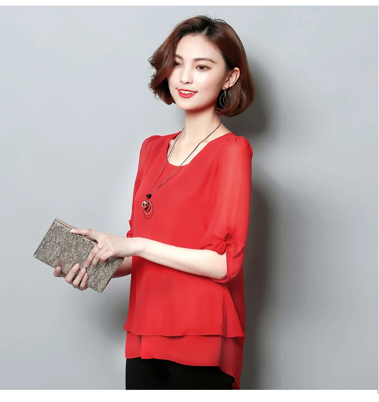 Летом стиль женщины блузки половина рукава галстук-бабочку шифон блузка рубашка