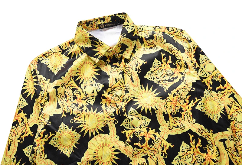 Мужская рубашка с цветочным принтом Повседневная Гавайская Облегающая длинным