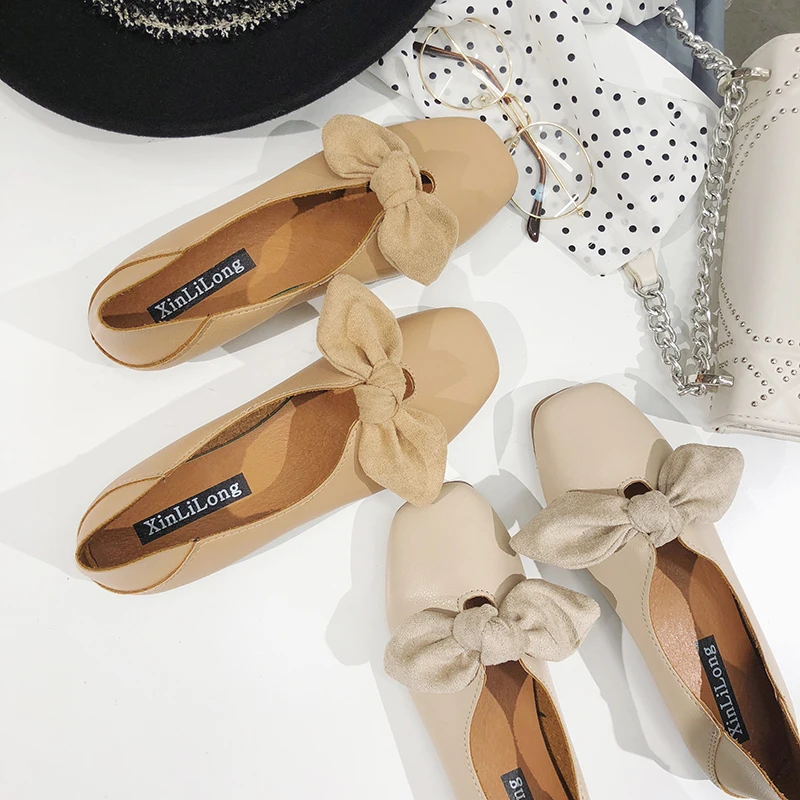2019 весенние женские туфли на плоской подошве слипоны с бантом кроссовки балетки