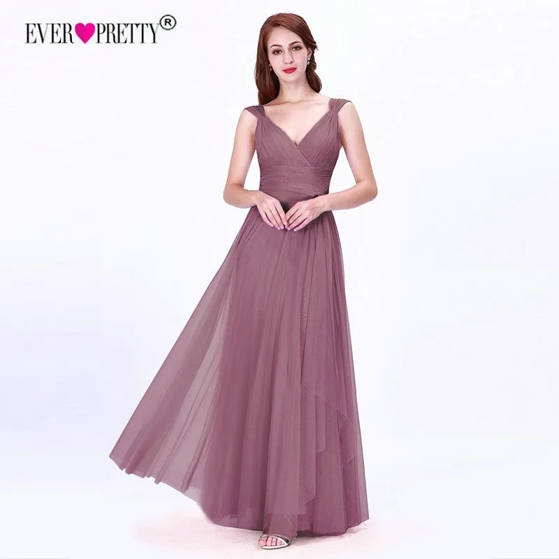 Длинные вечерние платья Ever Pretty EP07303OD новые модные сексуальные тюлевые свадебные вечерние платья трапециевидной формы с v-образным вырезом - Цвет: Dust Pink