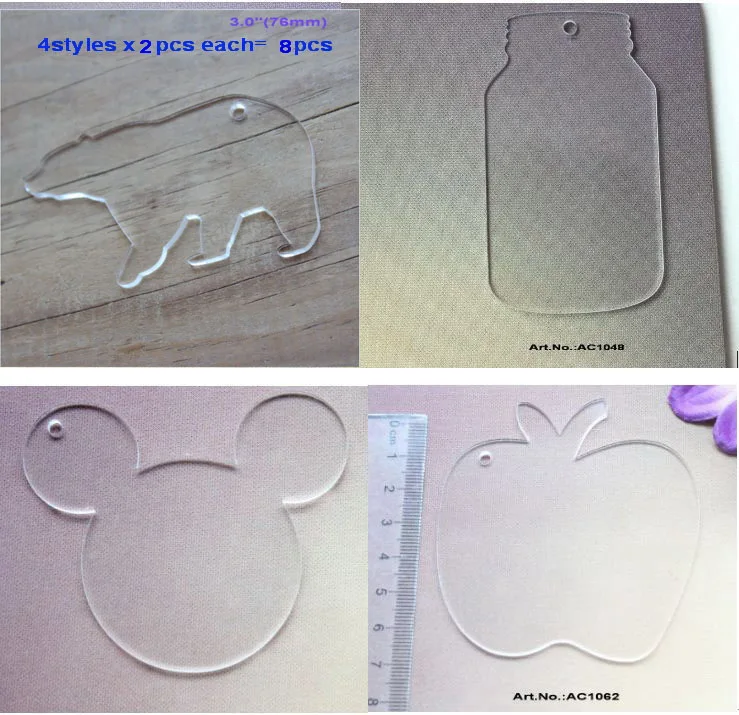 2шт каждый) 76 мм акриловый брелок ясная пустая голова Apple mouse Mason Jar Bear брелок для ключей с монограммой лазерный вырез "-ZH12