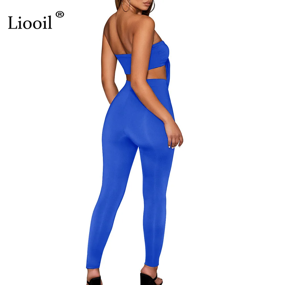 Liooil/комплект из 2 предметов без бретелек, женская одежда, сексуальные Клубные наряды, комплект из двух предметов, топ и штаны, черно-белый спортивный костюм, комплект в комплекте