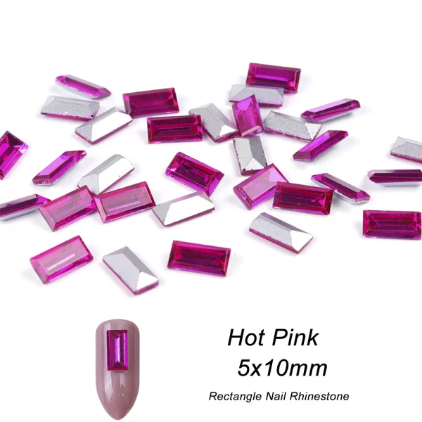 Hot Pink 10 шт Разноцветные прямоугольные драгоценные камни стразы для дизайна ногтей хрустальные украшения блестки DIY 5x10 мм ювелирные изделия камень аксессуары для ногтей CH828 - Цвет: Hot Pink