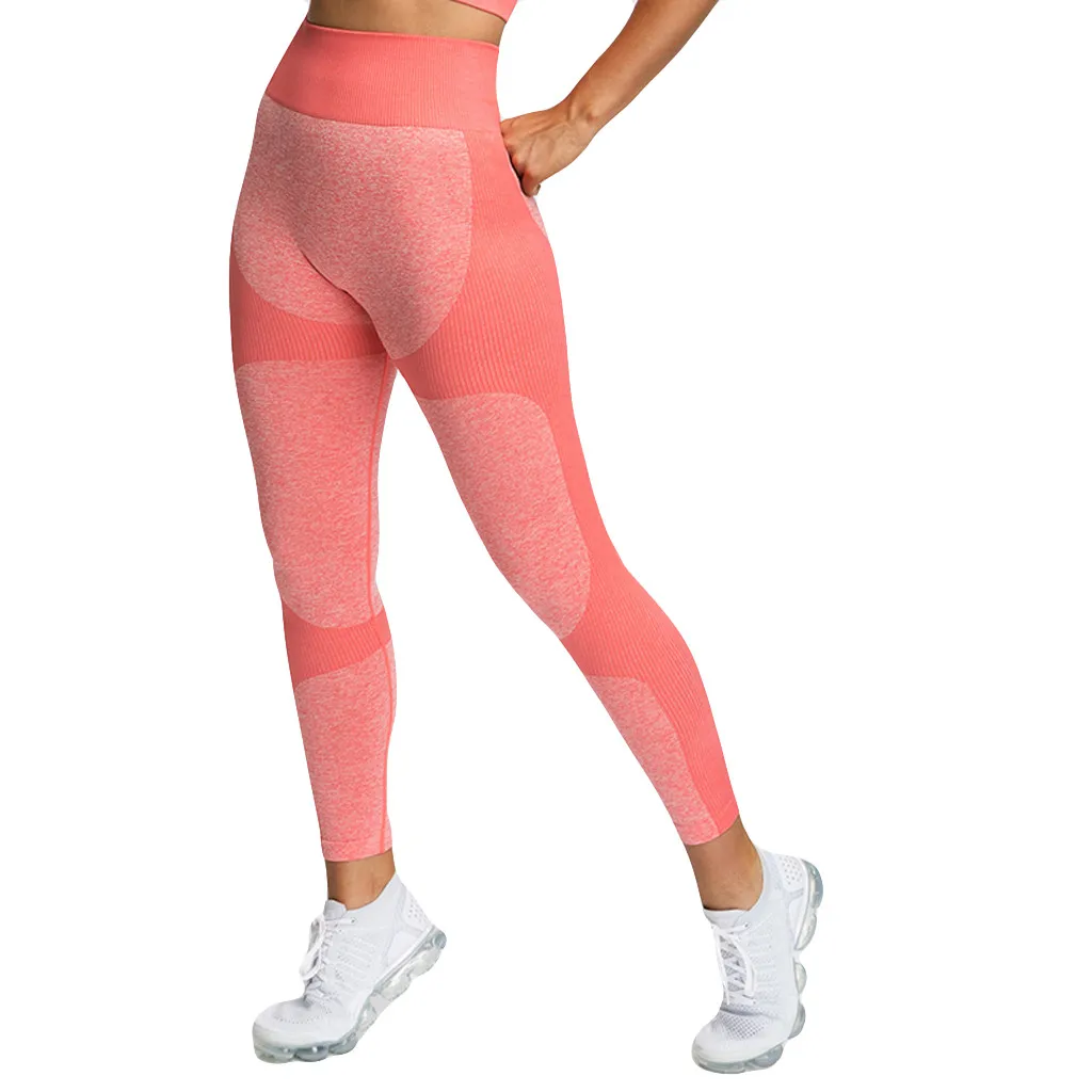 Solid Splice High-waist Yoga Pants Seamless Push Up Leggins Sport Women Fitness Running Yoga Pants Leggings Gym Sport Pant#py - Цвет: Красный