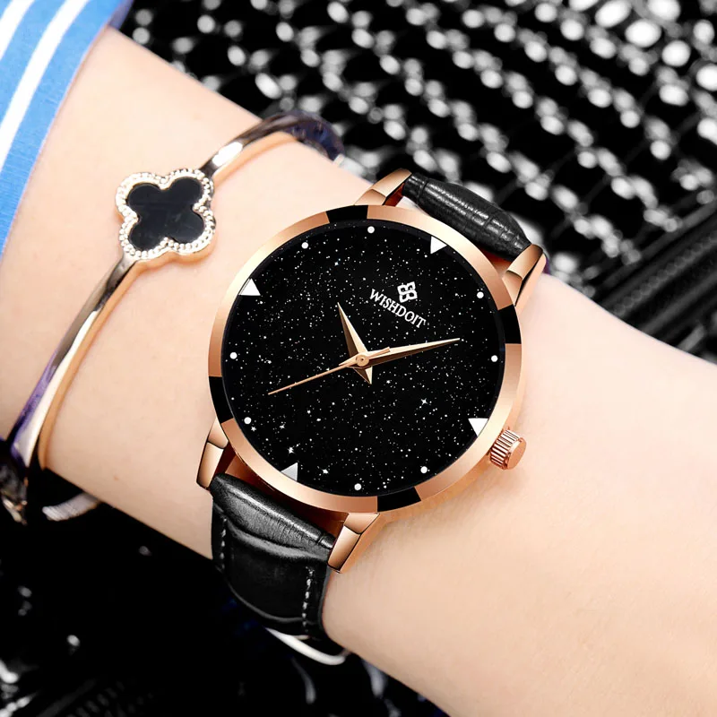 all black Relojes mujer часы с кожаным ремнем браслеты кварцевые часы женские наручные часы Женские платья Relogio Feminino - Цвет: all black
