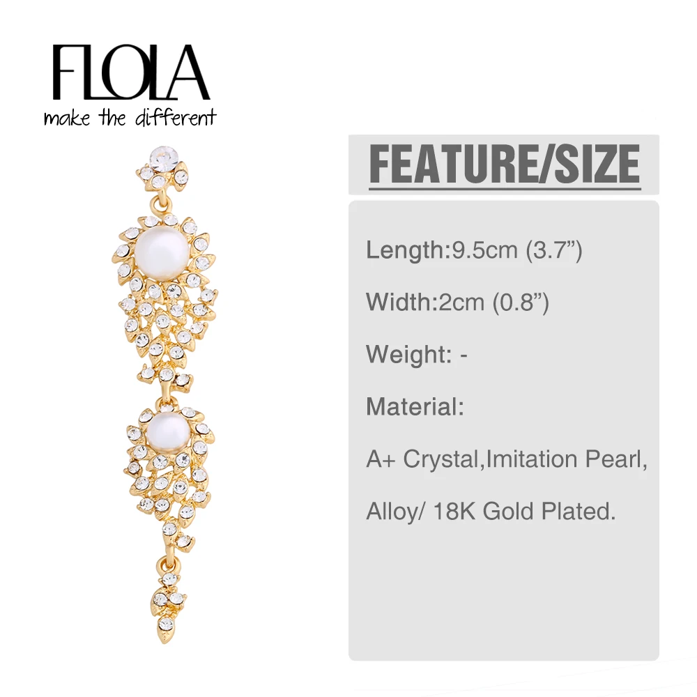 Flola жемчужные серьги с камнем Кристалл Длинные Серьги для Для женщин золотой
