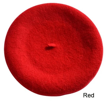 red Дешевая модная новинка, женский шерстяной Одноцветный берет, женская кепка s, зимняя универсальная теплая прогулочная Кепка, 20 цветов - Цвет: red