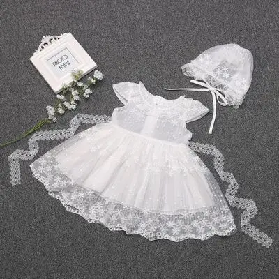 Летнее платье для маленьких девочек кружевное на крестины белое крещения