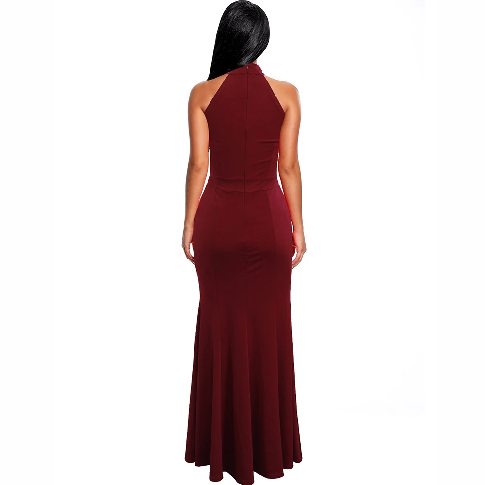 Berydress, элегантное женское сексуальное платье с бретелькой через шею, свадебное платье, без рукавов, бордовое облегающее платье макси, платье русалки