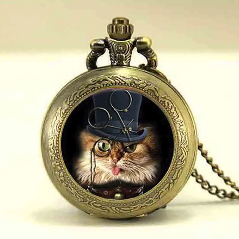 Механические карманные часы в стиле стимпанк с кошкой ожерелье часы-подвеска