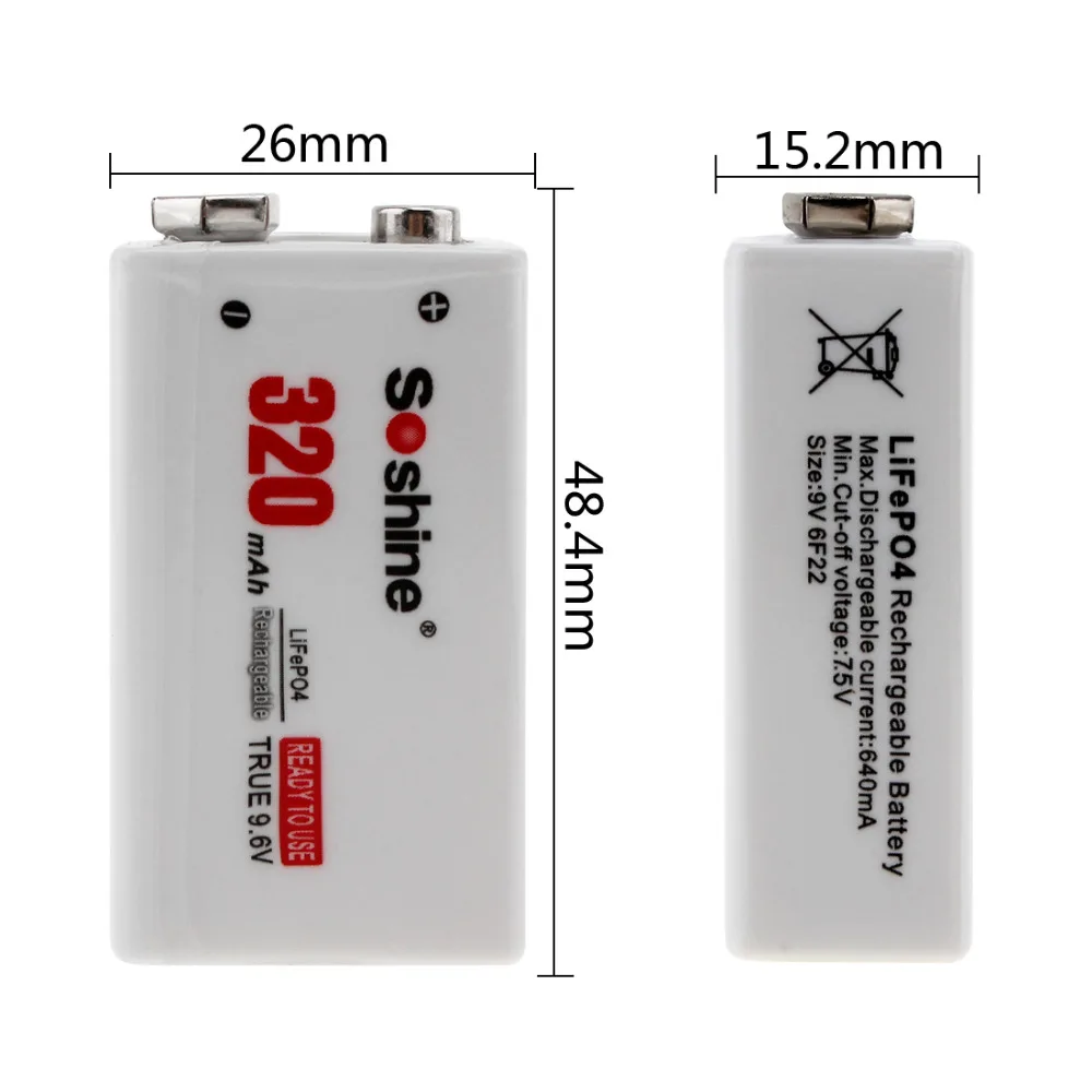2 шт./лот Soshine 9V 6F22 Перезаряжаемые Батарея 320 mаh 9В LiFePO4 + Портативный компактная
