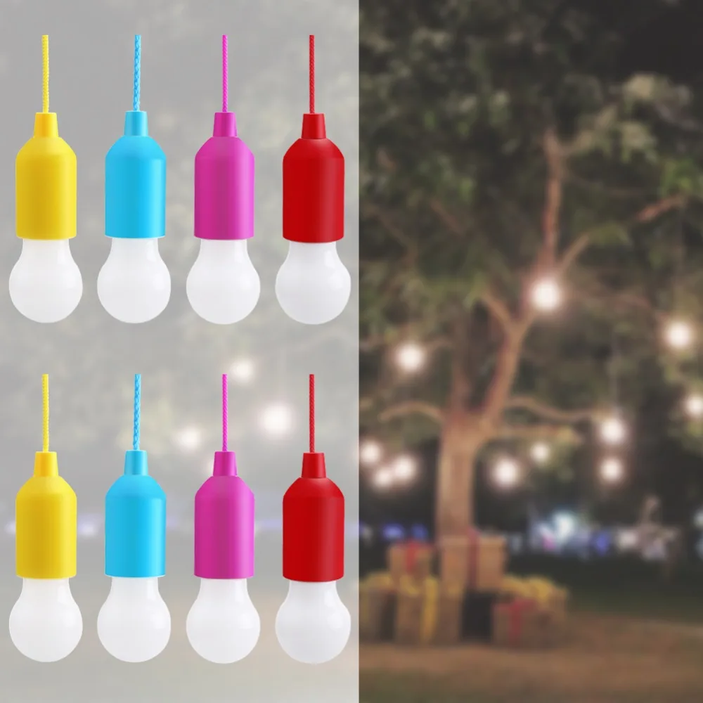 PANYUE 10PCS LED Pull Cord Light Bulb 5 Colors LED Lamp Hanging Outdoor Lights for Christmas Fishing Camping Tent Party