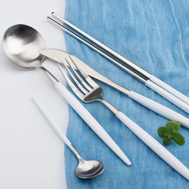 Столовые приборы из нержавеющей стали 304 белый/серебристый цвет|Столовые