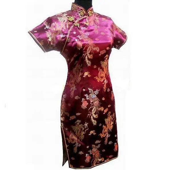 Женское атласное платье Ципао черное винтажное с драконом в китайском стиле