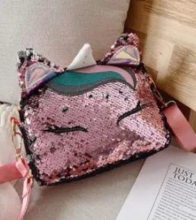Розовый Women Sequin Bag Cartoon Animals Handbags Shoulder Pack Bag Female Small Crossbody Bags For Ladies Messenger Bags Fashion - Цвет: Розовый