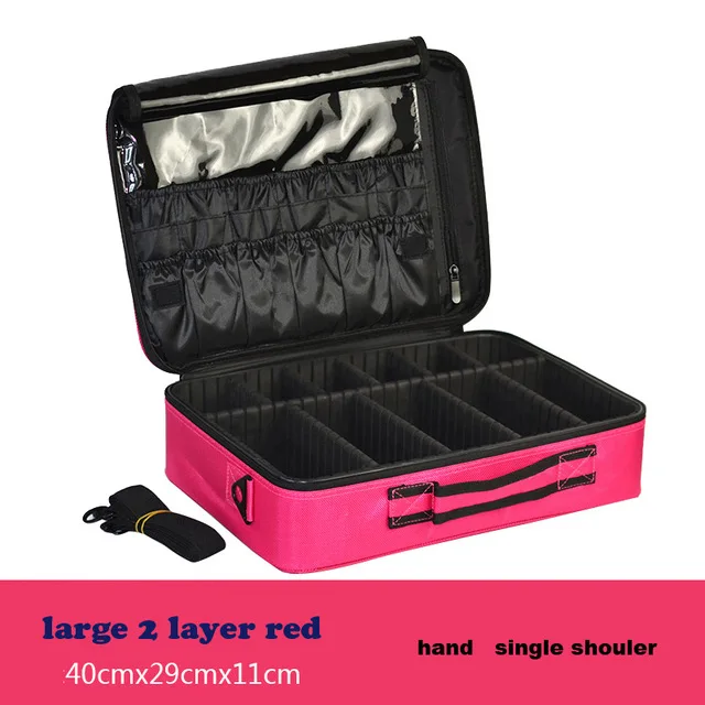 L-2 layer- red Органайзер для макияжа, Профессиональный Чехол для макияжа, женский косметический костюм для путешествий, чехол, сумка для хранения эфирного масла, мужские косметички и чехол s - Цвет: L-2 layer- red