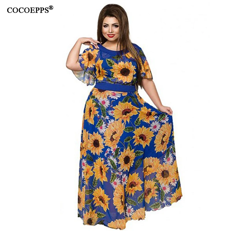 Женское шифоновое платье макси с цветочным принтом большого размера|plus size maxi