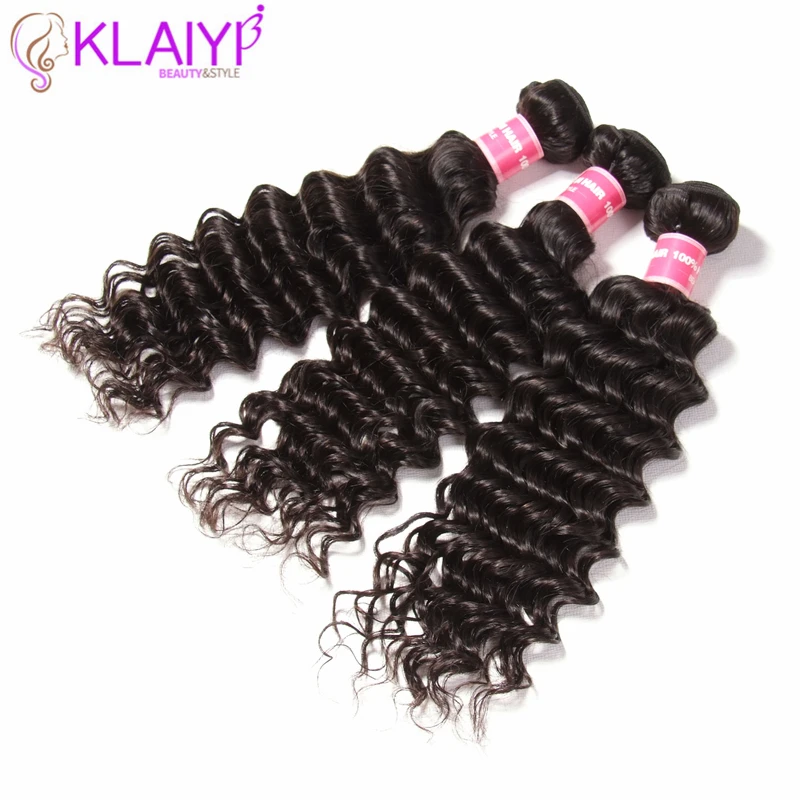 Klaiyi волосы бразильские глубокая волна пряди с фронтальной Remy человеческие