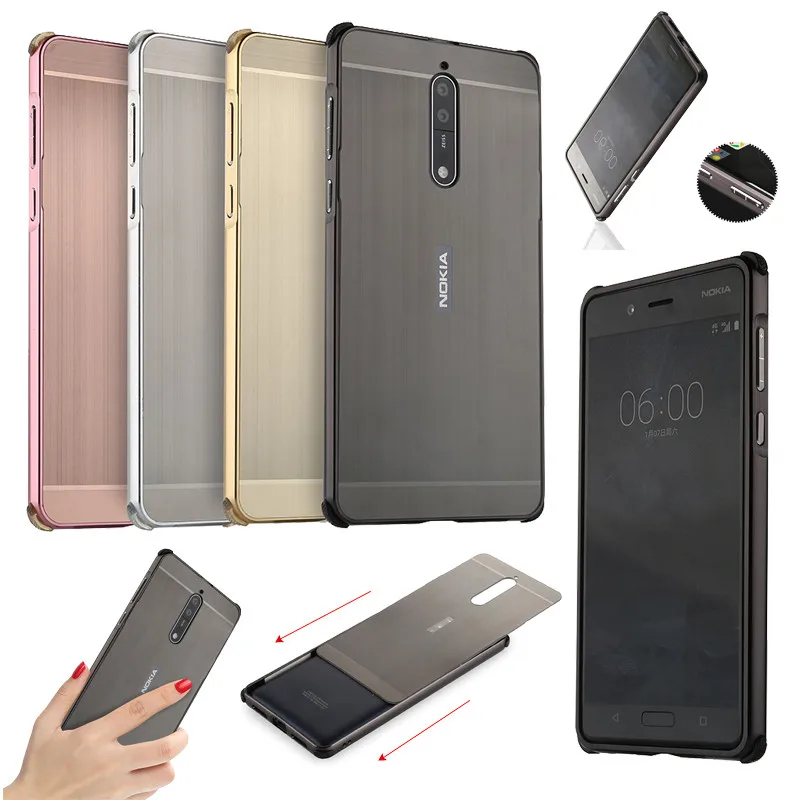 For Nokia 8 Nokia8 2017 Case Plating Metal Frame Cover with Brushed Back Hard for |