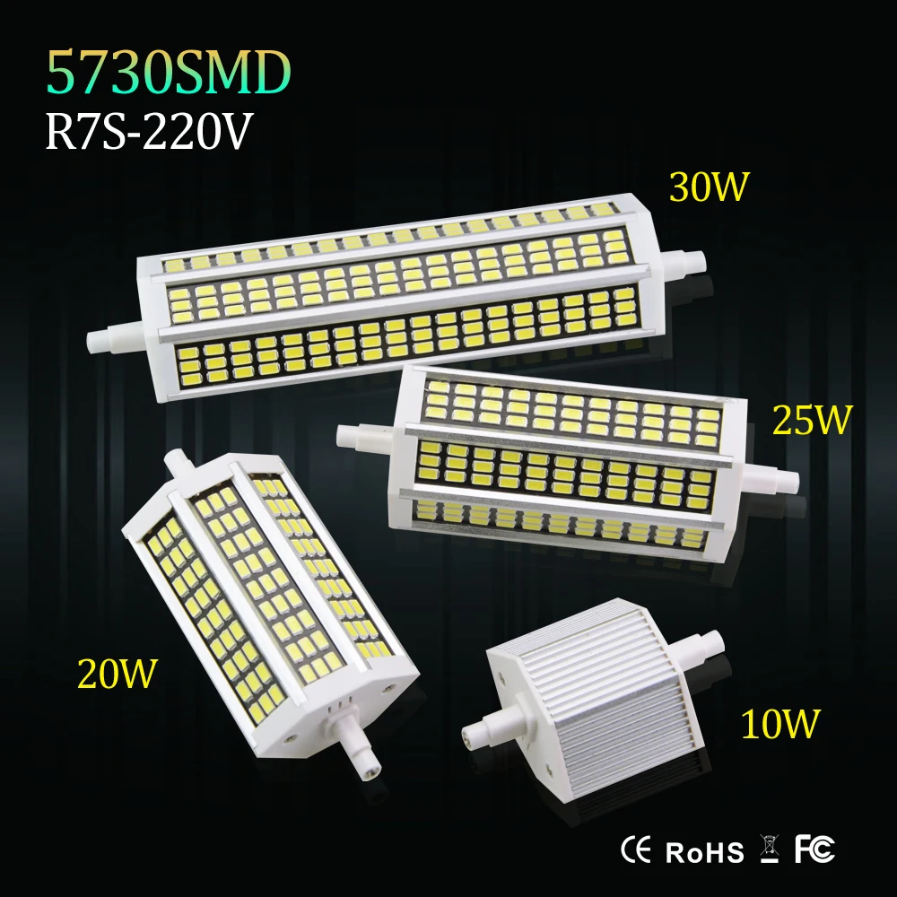 Высокая яркость R7S светодиодный светильник SMD5730 10 Вт 20 Вт 25 Вт 30 Вт лампа r7s 78 мм, 118 мм, 135 мм, 189 мм прожектор Замена галогенного прожектора