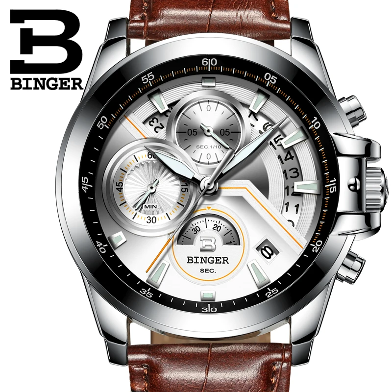 Новые мужские часы люксовый Топ бренд Бингер большой циферблат дизайнерский