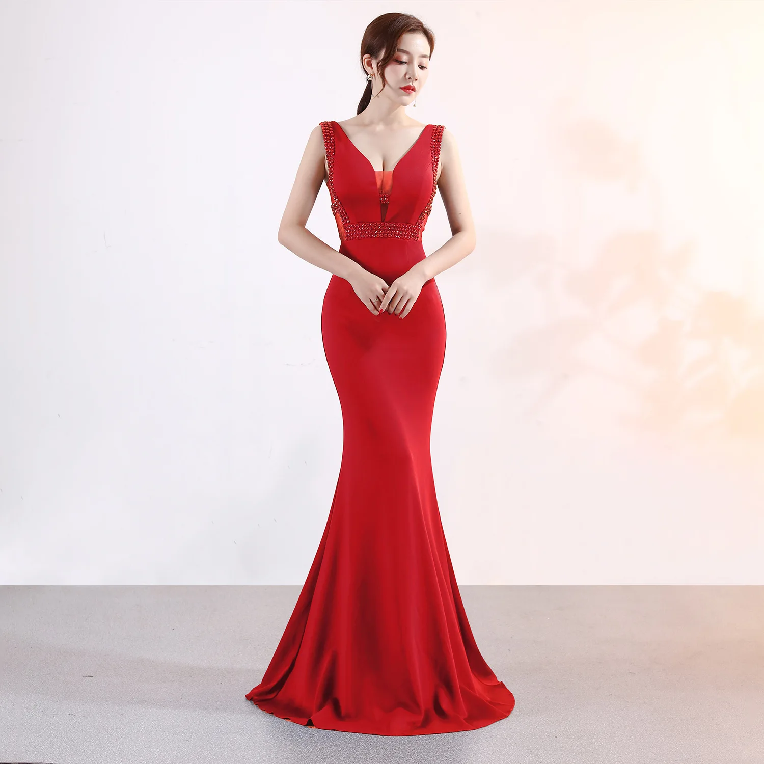 ArtSu модный 3D Хрустальный халат, украшенный бисером De Soiree синие длинные вечерние платья Русалка женское сексуальное платье с v-образным вырезом длиной до пола для выпускного вечера Vestidos