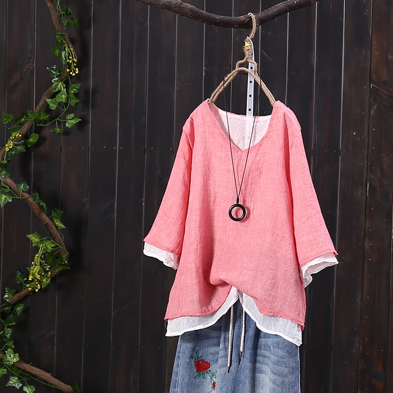 Оригинальный Винтаж поддельные два одежда хлопок белье Футболка женская 2018